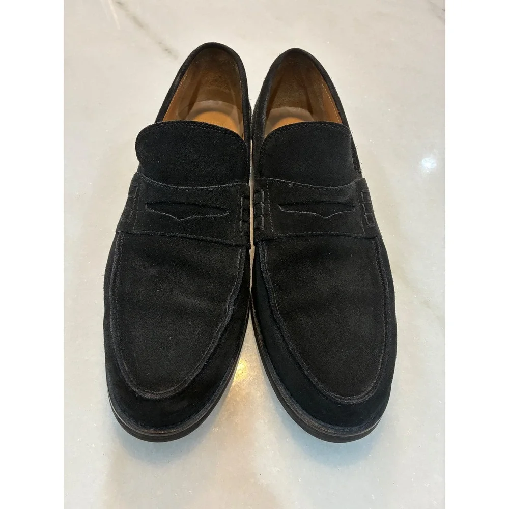 Brooks Brothers Mens Black Suede Penny Loafers Italy Made Vera Gomma Sole